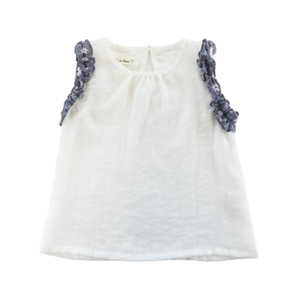 WHITE Contrast Floral Trims Top