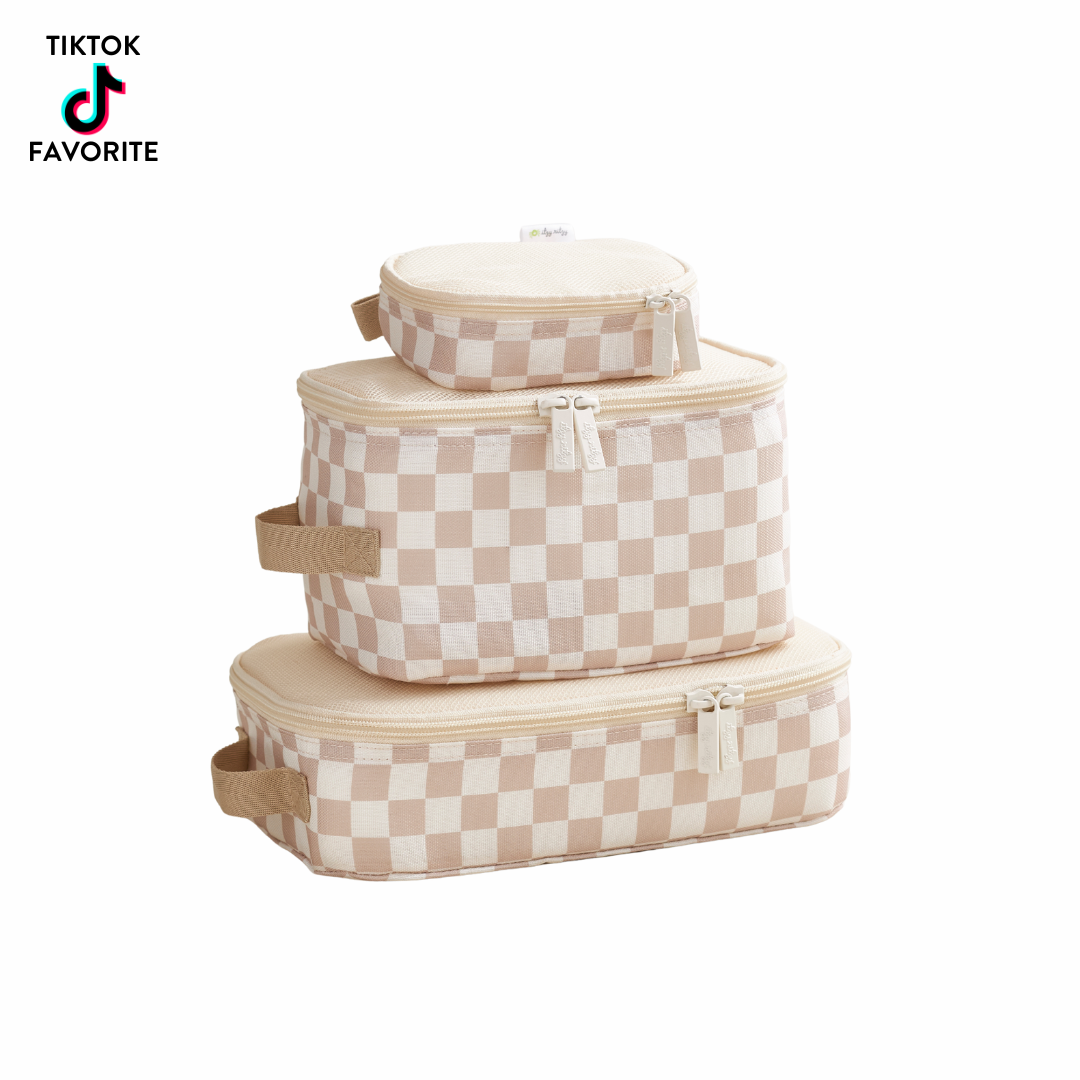 Taupe Checkered Packing Cubes