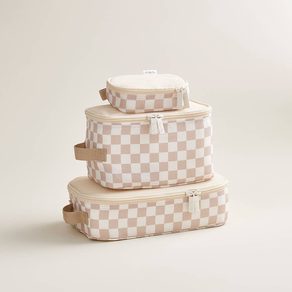 Taupe Checkered Packing Cubes