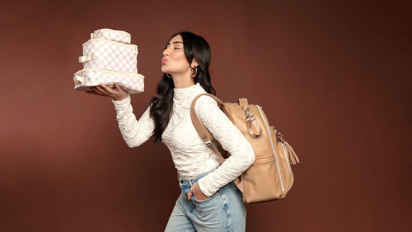 Taupe Checkered Packing Cubes