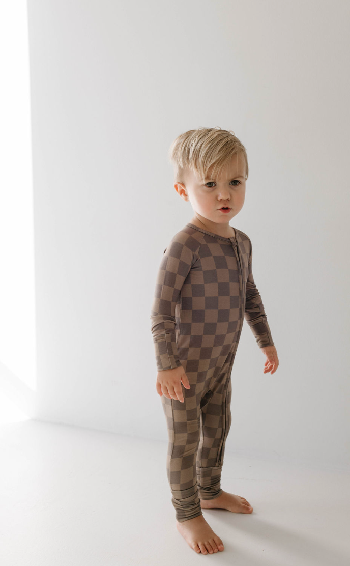 Checkered Bamboo Zip Pajamas