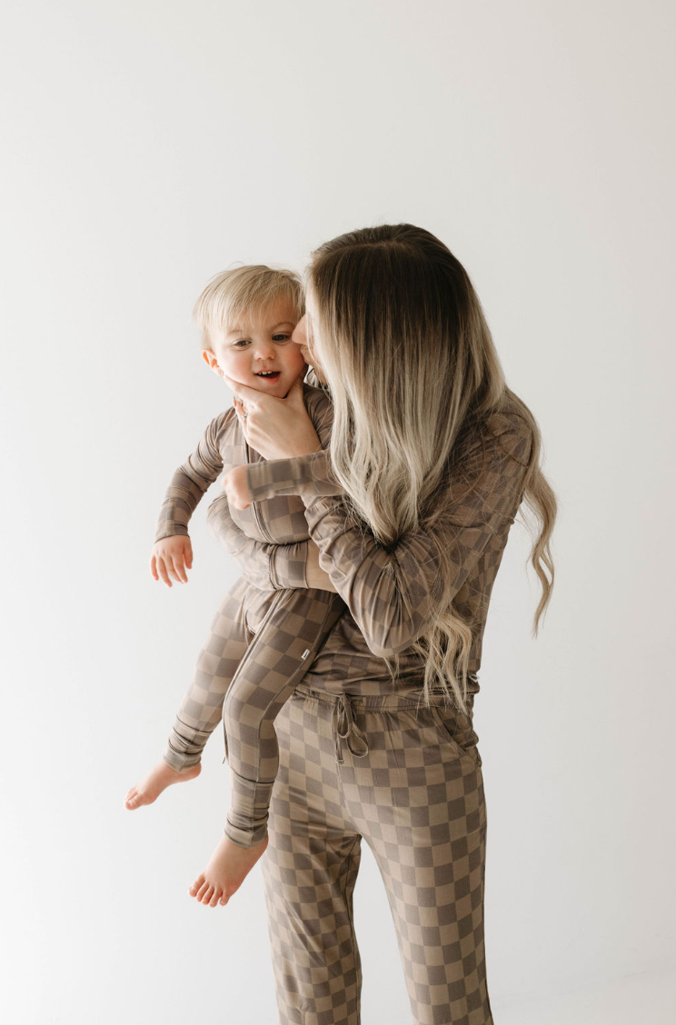 Checkered Bamboo Zip Pajamas