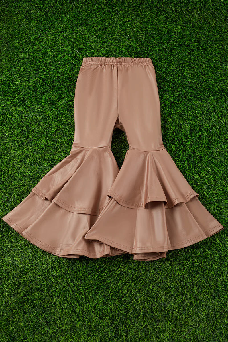 TAN FAUX LEATHER DOUBLE LAYER BELL PANTS