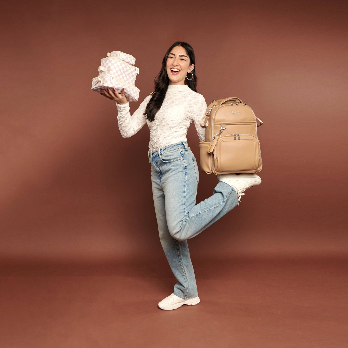 Taupe Checkered Packing Cubes