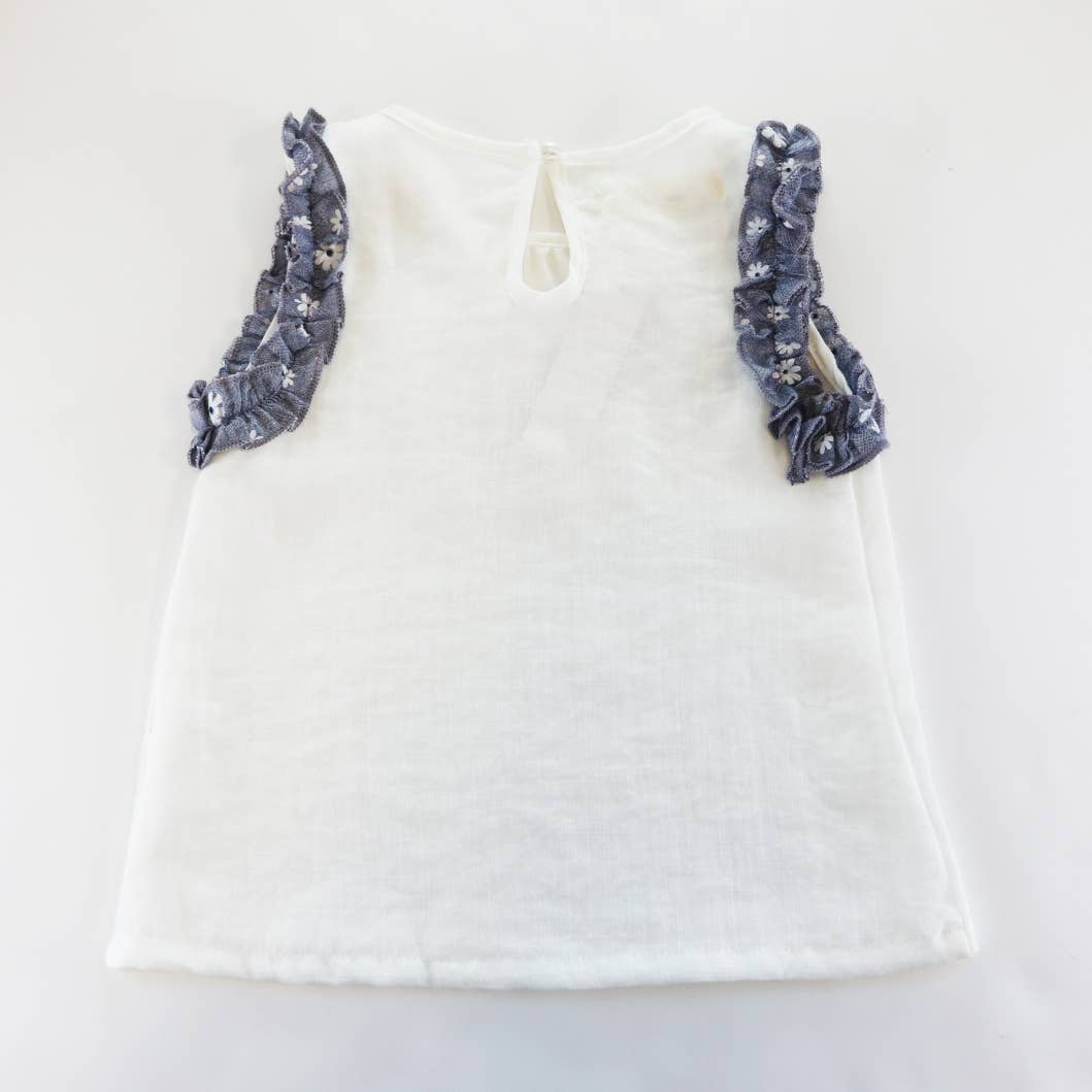 WHITE Contrast Floral Trims Top