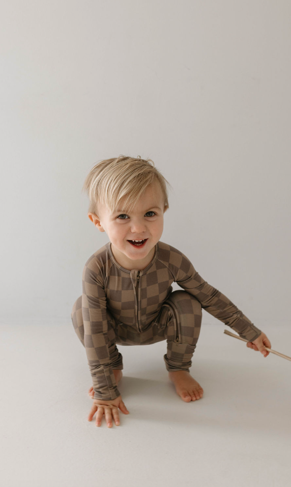 Checkered Bamboo Zip Pajamas