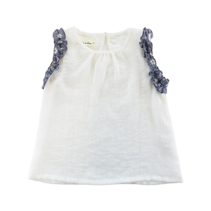 WHITE  Contrast Floral Trims Top