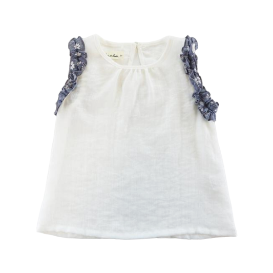 WHITE  Contrast Floral Trims Top