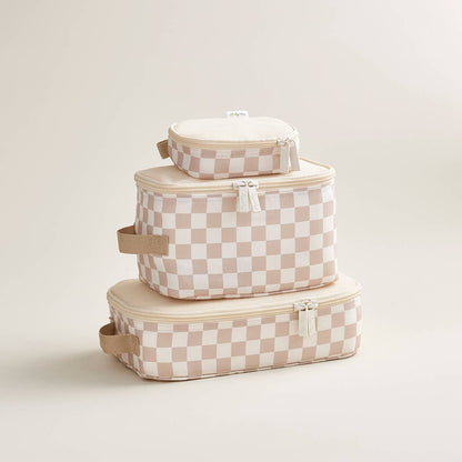 Taupe Checkered Packing Cubes
