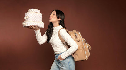 Taupe Checkered Packing Cubes